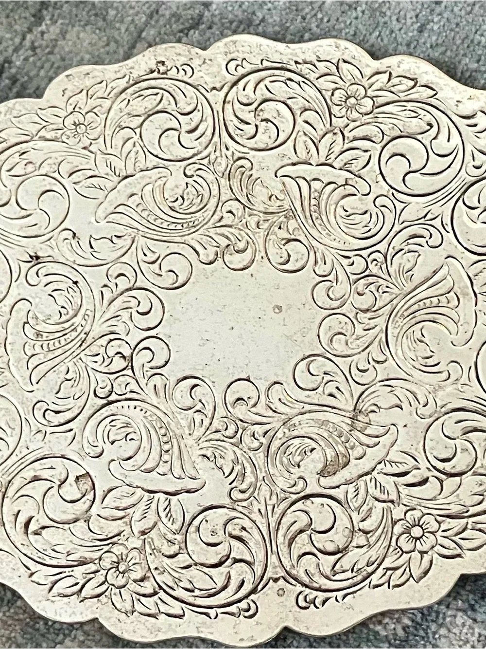 Source Unknown Silver Engraved Floral Trivet